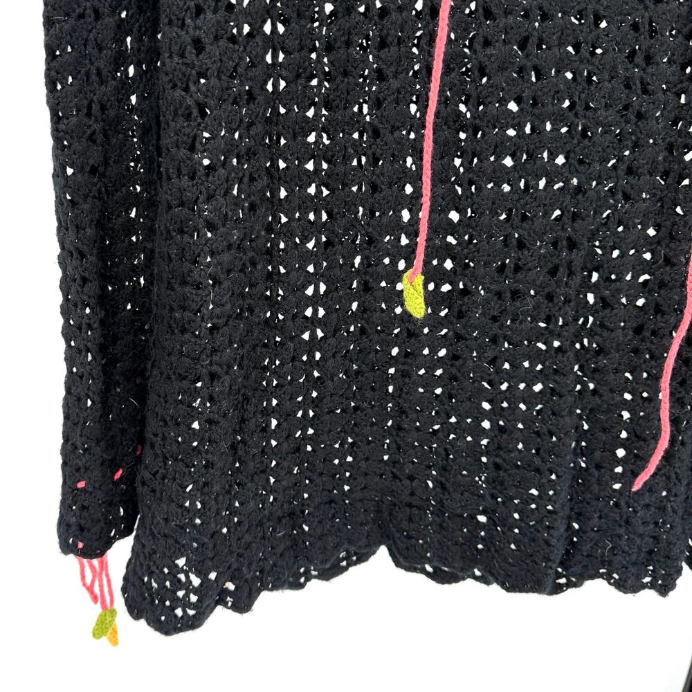 Free People Black Crochet Floral Cottagecore Boho Lace Up Sweater Top - Picture 4 of 9